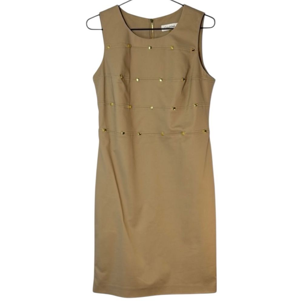 Calvin Klein Tan Midi Dress with Gold Studs